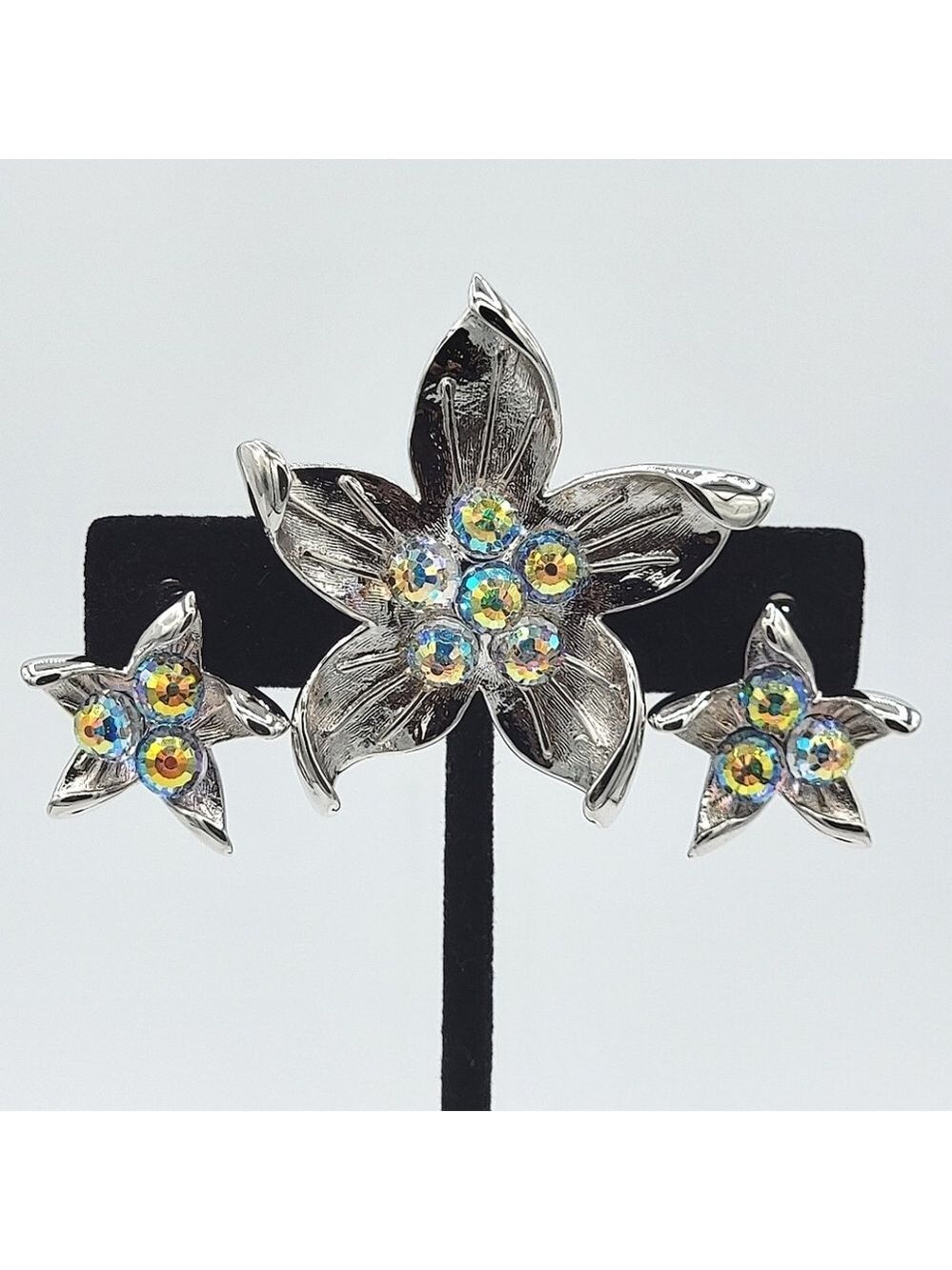 Butler Floral Brooch & Earrings Crystal AB #2452